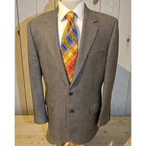 Jos A Bank Signature Jacket 42R Slim Silk Camel Hair Tan Black Plaid Sport Coat